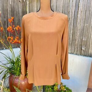 Vintage Talbots 100% Silk Long Sleeved Pullover Blouse Copper Brown Size 8